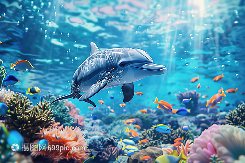 海豚在海洋中游動(dòng)